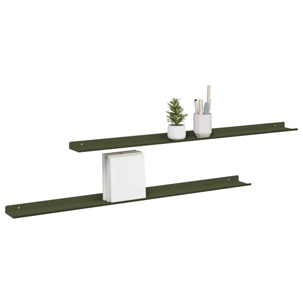 vidaXL Estante flotante 2 pcs Verde Oliva 100 x 9 x 2,5 cm Acero