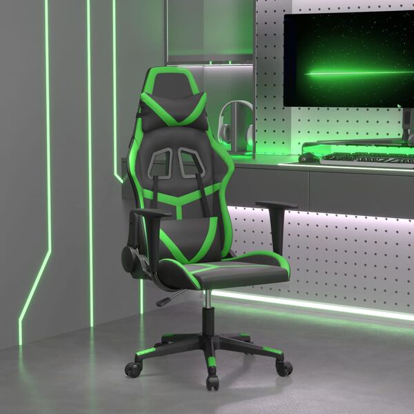 vidaXL Silla gaming cuero sint&eacute;tico negro y verde