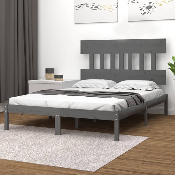 vidaXL Estructura de cama de madera maciza de pino gris 200x200 cm