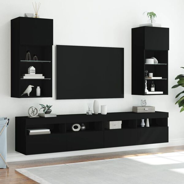 vidaXL Mueble para TV con luces LED negro 40,5x30x90 cm