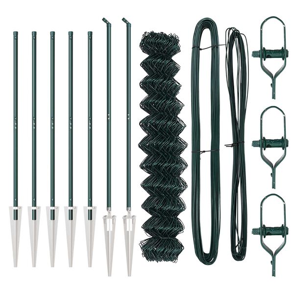 vidaXL Valla de eslabones de cadena con postes Verde 1.4 x 10 m Acero