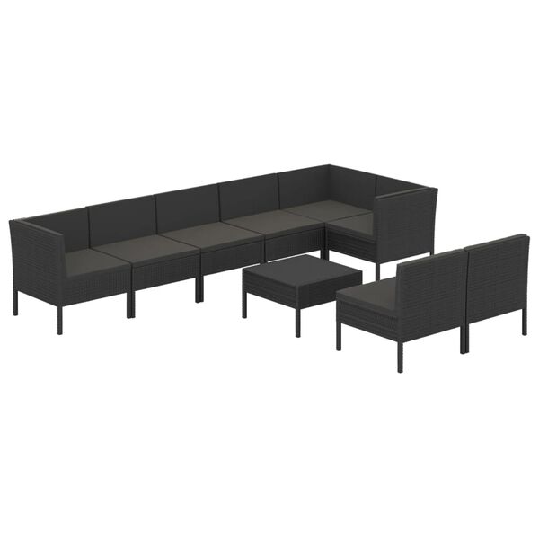 vidaXL Set de muebles de jard&iacute;n 9 pzas y cojines rat&aacute;n sint&eacute;tico negro