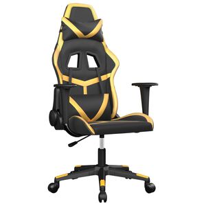 vidaXL Silla gaming de masaje cuero sint&eacute;tico negro y dorado