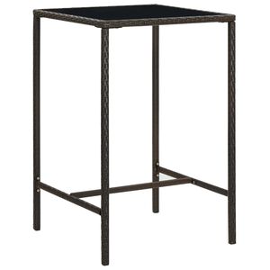 vidaXL Mesa alta de jard&iacute;n rat&aacute;n sint&eacute;tico y vidrio marr&oacute;n 70x70x110 cm