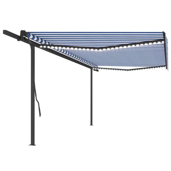 vidaXL Toldo automático con LED sensor de viento azul y blanco 5x3,5 m