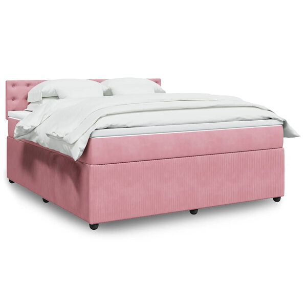 vidaXL Cama box spring con colch&oacute;n terciopelo rosa 180x200 cm
