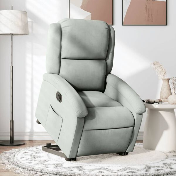 vidaXL Sill&oacute;n el&eacute;ctrico reclinable elevable de terciopelo gris claro