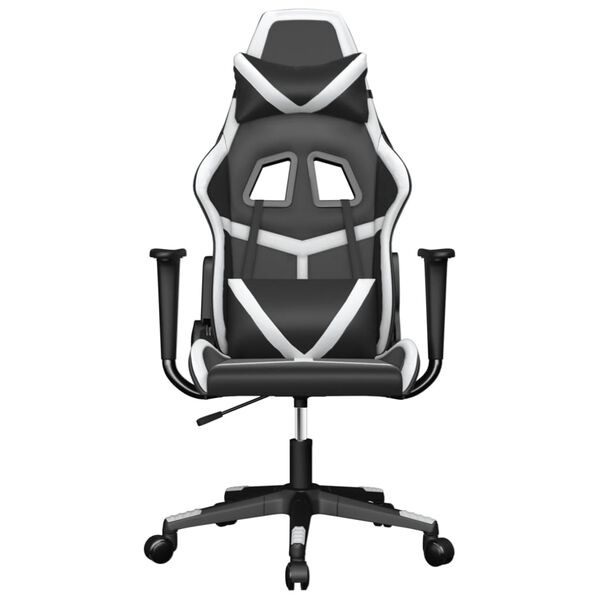 vidaXL Silla gaming de masaje cuero sintético negro y blanco