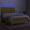 vidaXL Cama box spring colch&oacute;n y luces LED tela verde 140x190 cm