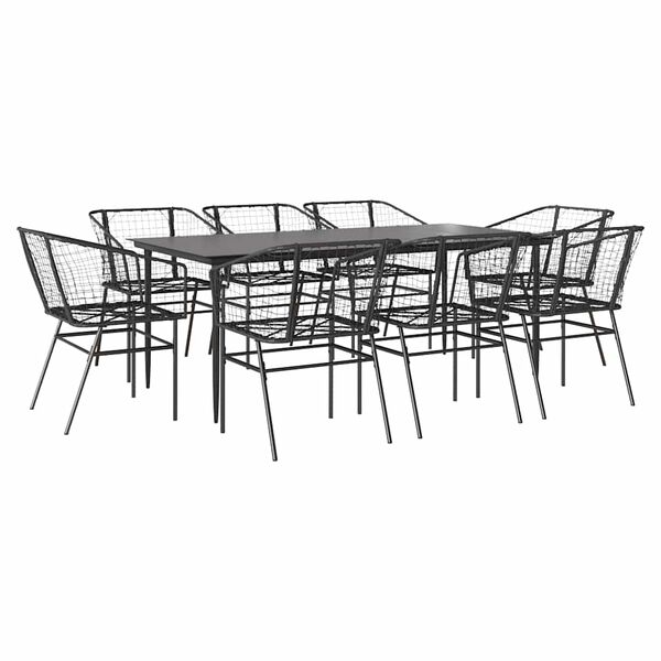 vidaXL Juego de comedor jard&iacute;n 9 piezas rat&aacute;n polivin&iacute;lico negro