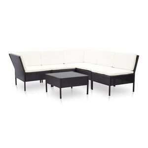 vidaXL Set muebles de jard&iacute;n 6 piezas y cojines rat&aacute;n sint&eacute;tico negro