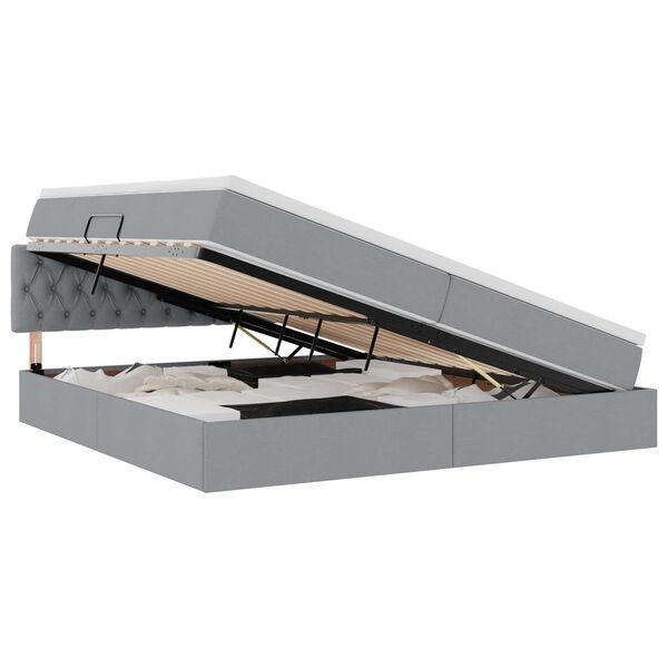 vidaXL Cama con almacenamiento y LED Gris Claro 200 x 200 cm tela