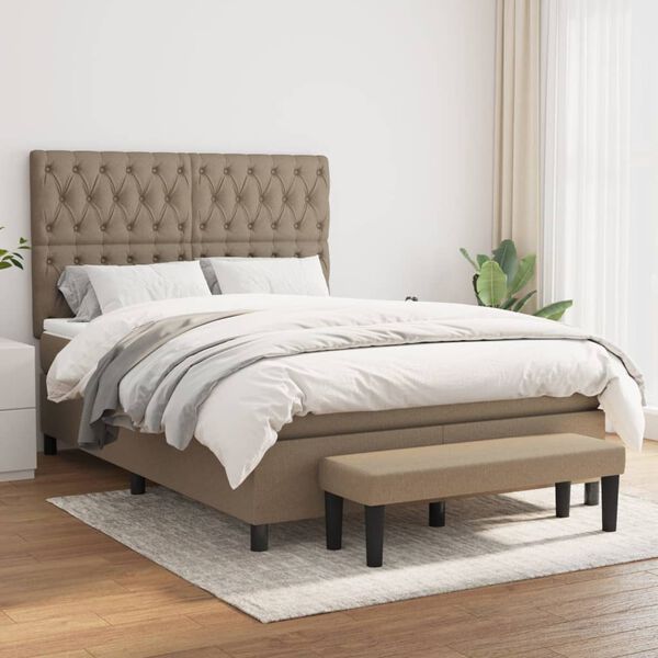 vidaXL Cama box spring con colch&oacute;n tela gris taupe 140x190 cm