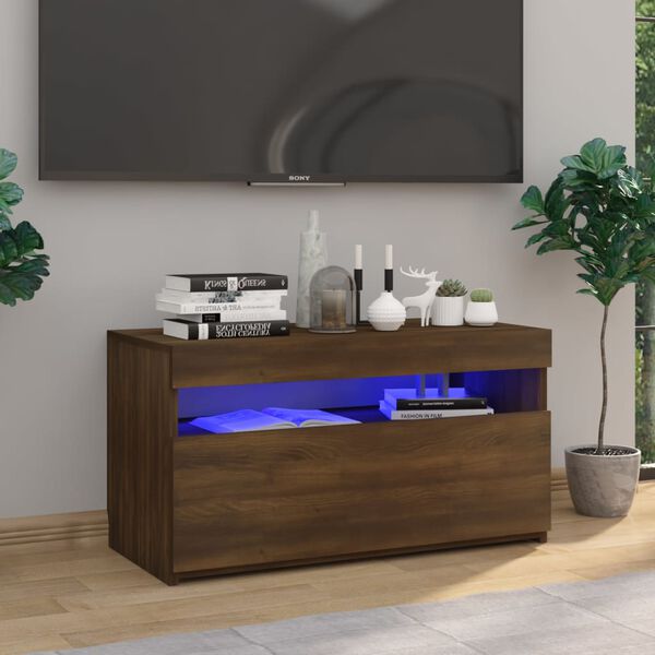 vidaXL Mueble de TV con luces LED roble marr&oacute;n 75x35x40 cm