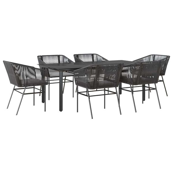 vidaXL Set de comedor de jard&iacute;n 7 piezas cojines rat&aacute;n sint&eacute;tico negro