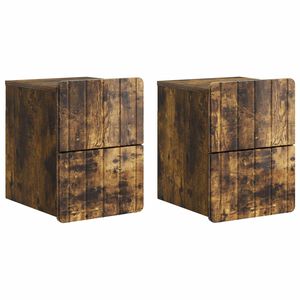 vidaXL Mesita de Noche de Pared 2 pcs Roble Ahumado 33 x 34,5 x 43 cm
