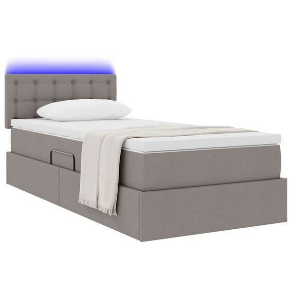 vidaXL Cama con almacenamiento y LED con LED Taup&eacute; 90 x 190 cm tela