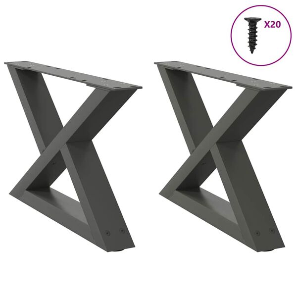 vidaXL Patas para mesa de centro (2 unidades), antracita, 50 x (30-31,3) cm, acero
