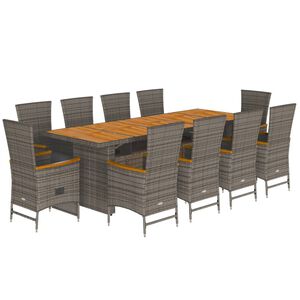 vidaXL Set de comedor de jard&iacute;n 11 pzas y cojines rat&aacute;n sint&eacute;tico gris