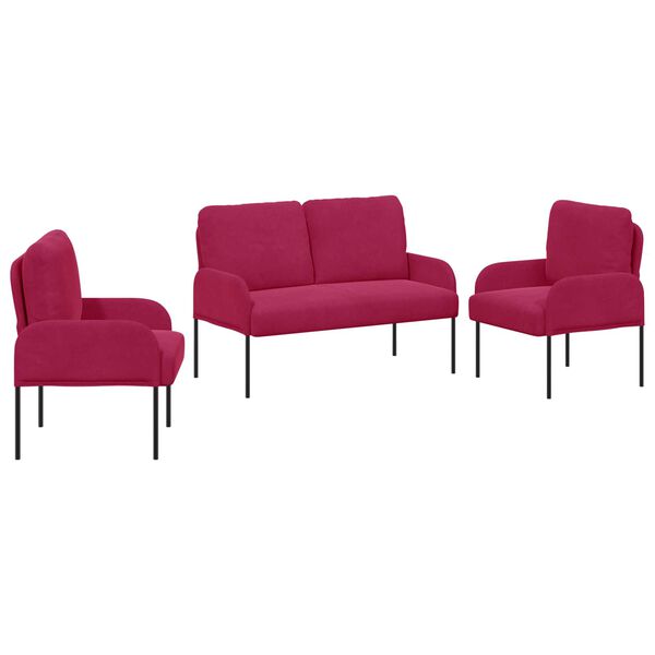 vidaXL Juegos de sof&aacute;s con coj&iacute;n 3 pcs Rojo vino 115 x 56 x 80 cm
