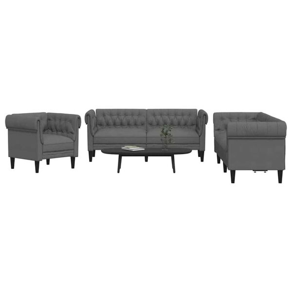 vidaXL Sof&aacute; de sala 3 pcs Gris oscuro tela