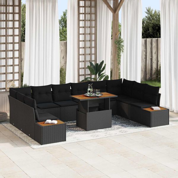 vidaXL Conjunto de sof&aacute; de jard&iacute;n 11 pcs Negro Polirat&aacute;n