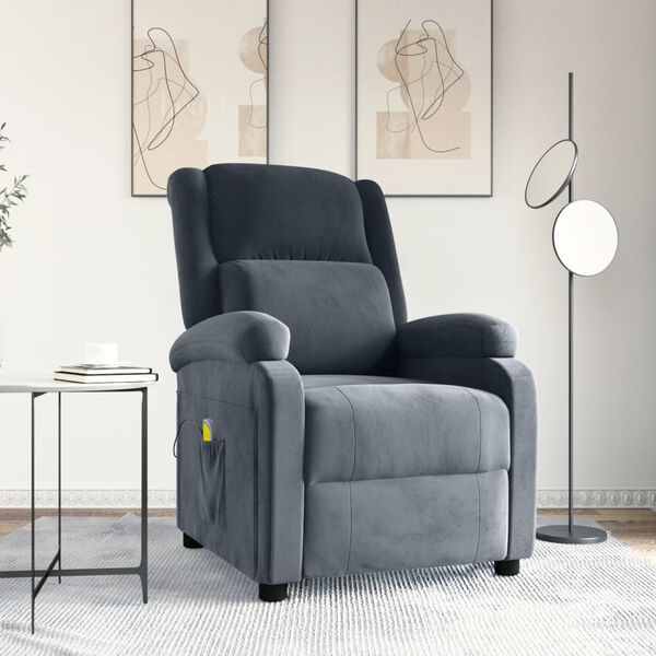 vidaXL Sillón de masaje terciopelo gris oscuro