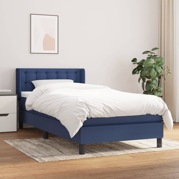 vidaXL Cama box spring con colch&oacute;n tela azul 90x200 cm