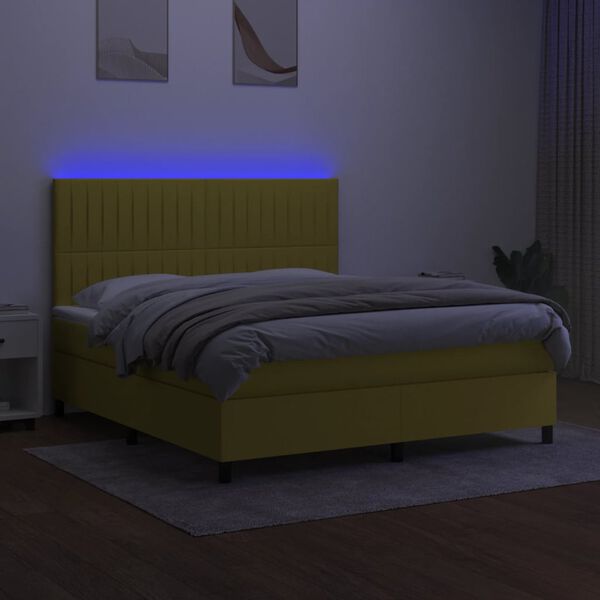 vidaXL Cama box spring colch&oacute;n y luces LED tela verde 160x200 cm