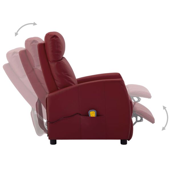 vidaXL Sill&oacute;n de masaje el&eacute;ctrico cuero sint&eacute;tico rojo tinto