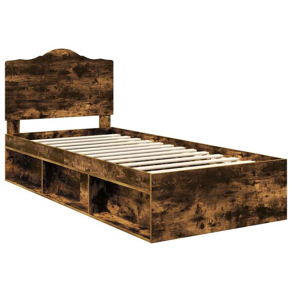 vidaXL Estructura de cama con cabecera Roble ahumado 90 x 200 cm
