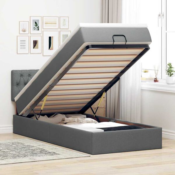 vidaXL Estructura cama otomana colch&oacute;n tela gris oscuro 80x200cm
