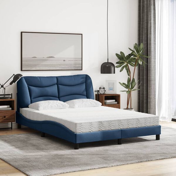 vidaXL Cama con colch&oacute;n Hvar tela azul 140x190 cm