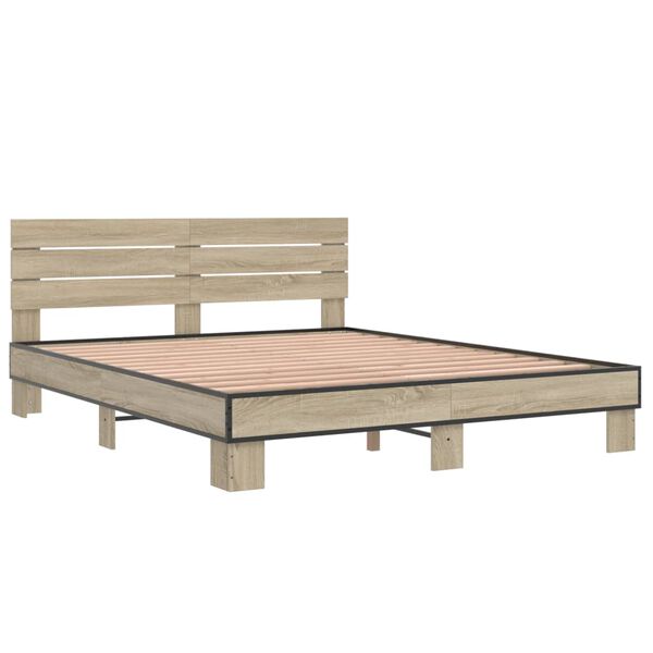 vidaXL Estructura cama madera ingenier&iacute;a metal roble Sonoma 150x200 cm