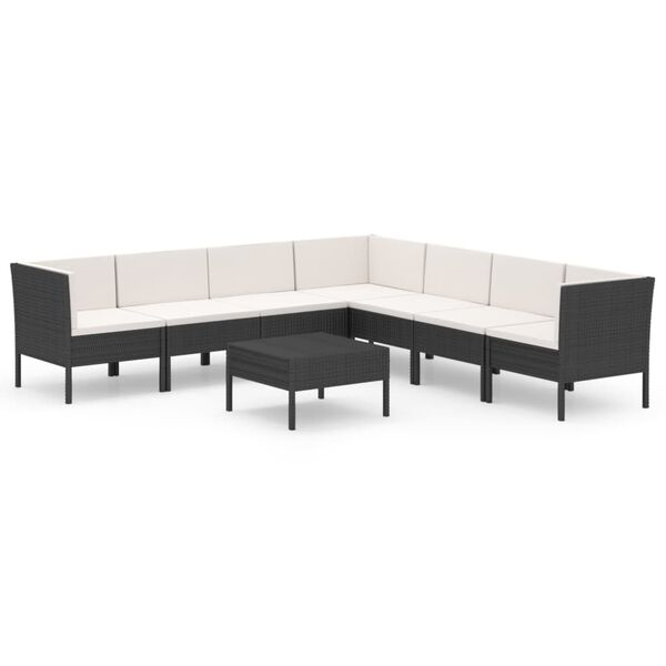 vidaXL Set de muebles de jardín 8 pzas y cojines ratán sintético negro