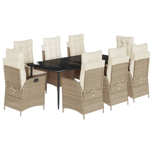 vidaXL Set comedor de jard&iacute;n 9 pzas con cojines rat&aacute;n sint&eacute;tico beige