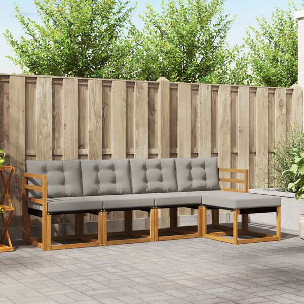 vidaXL Conjunto de sof&aacute;s de exterior 5 pcs Gris Natural y Claro