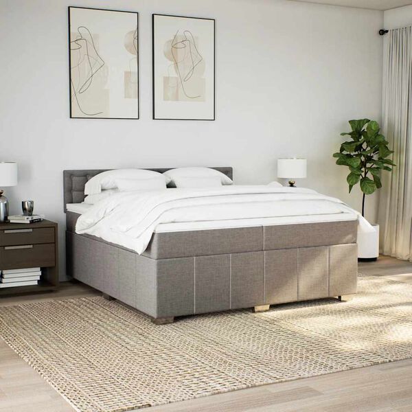 vidaXL Cama box spring con colch&oacute;n tela gris taupe 200x200 cm