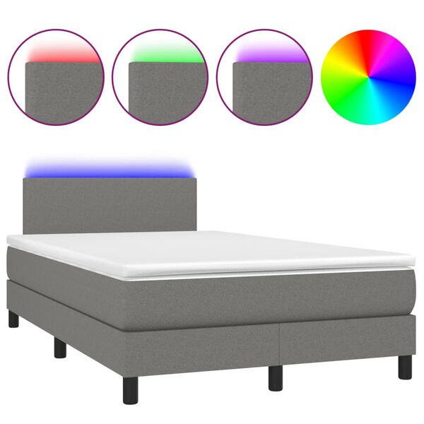 vidaXL Cama box spring con colch&oacute;n y LED tela gris oscuro 120x200 cm
