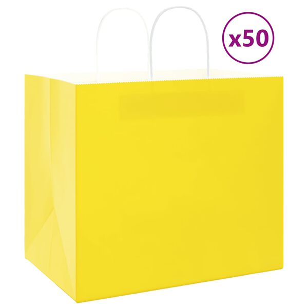 vidaXL Bolsas de papel con asas 50 uds amarillas 32x22x28 cm