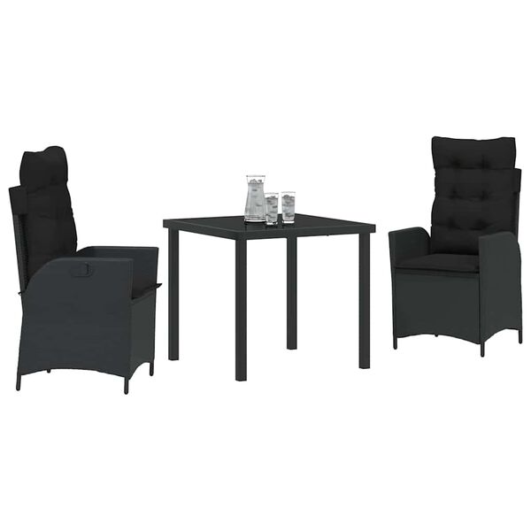 vidaXL Conjunto de Comedor de Jard&iacute;n 3 pcs Negro rat&aacute;n sint&eacute;tico