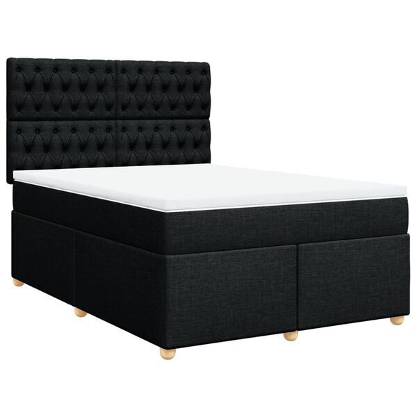 vidaXL Cama box spring con colch&oacute;n tela negro 140x190 cm