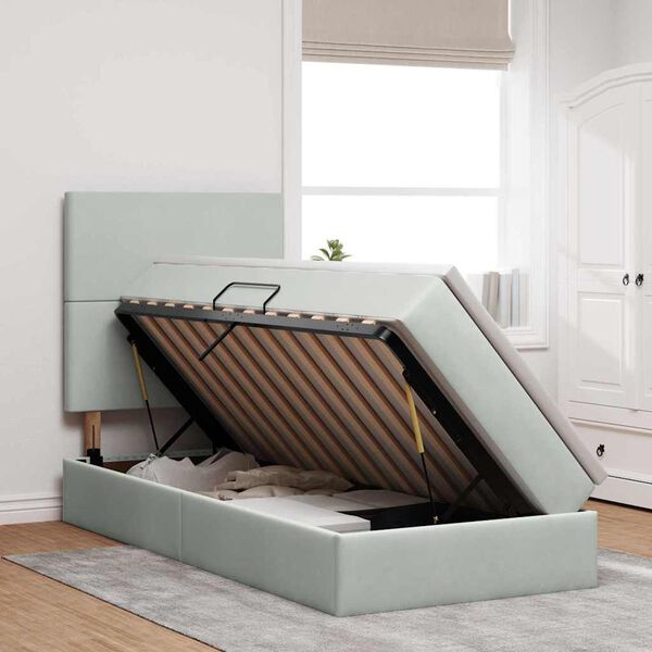 vidaXL Cama con almacenamiento y colch&oacute;n Gris Claro 100 x 200 cm