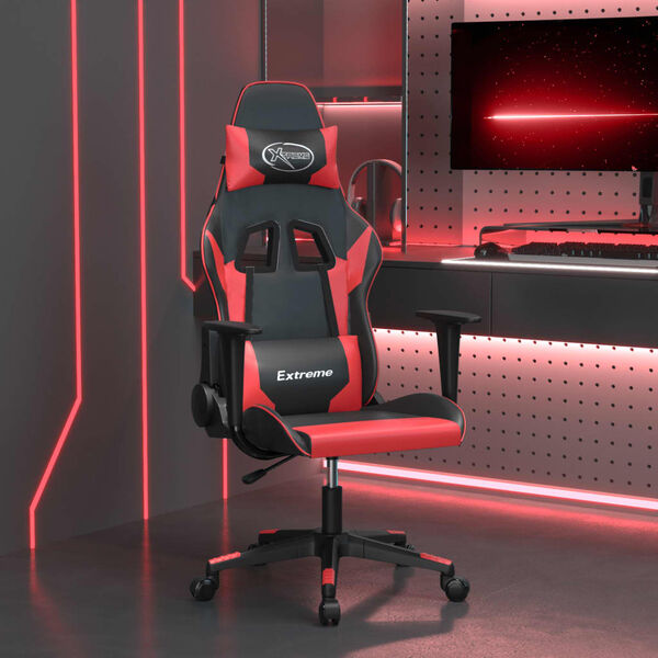 vidaXL Silla gaming de masaje cuero sint&eacute;tico negro y rojo