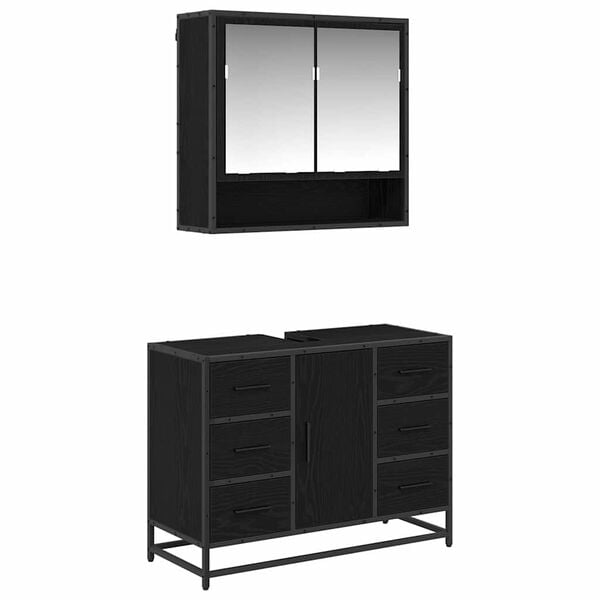 vidaXL Juego de muebles de ba&ntilde;o 2 pcs Roble Negro Madera de ingenier&iacute;a