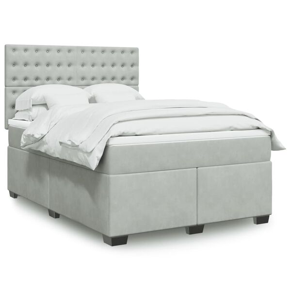 vidaXL Cama box spring con colchón terciopelo gris claro 140x190 cm