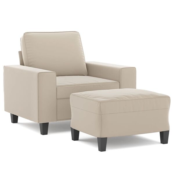 vidaXL Sill&oacute;n con taburete tela de microfibra crema 60 cm