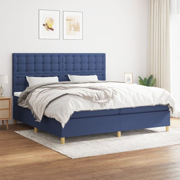 vidaXL Cama box spring con colch&oacute;n tela azul 200x200 cm