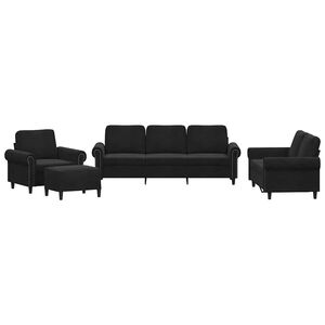 vidaXL Juego de sof&aacute;s con cojines 4 piezas terciopelo negro