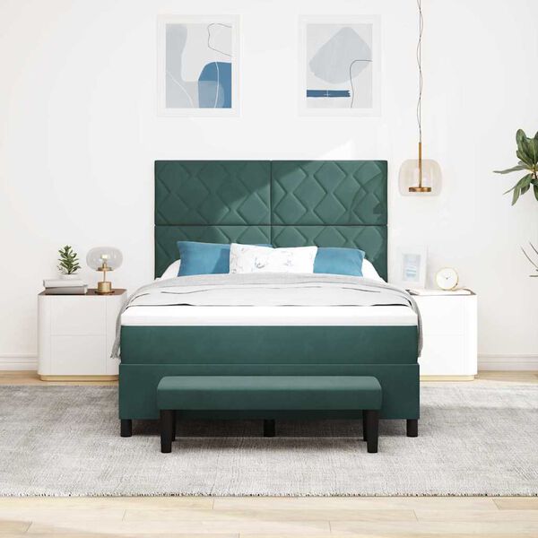 vidaXL Cama tipo Box Spring Verde oscuro 140 x 190 cm Terciopelo